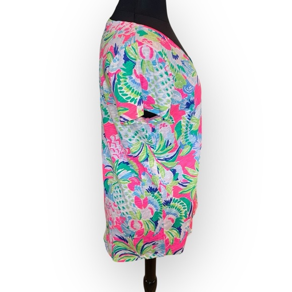 Lilly Pulitzer Etta V-Neck Cotton Top “Raise The Bar” Pink Pineapple XL - Picture 4 of 12